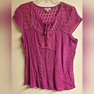 Women's Christopher Banks, Fushia Lace Detail Top